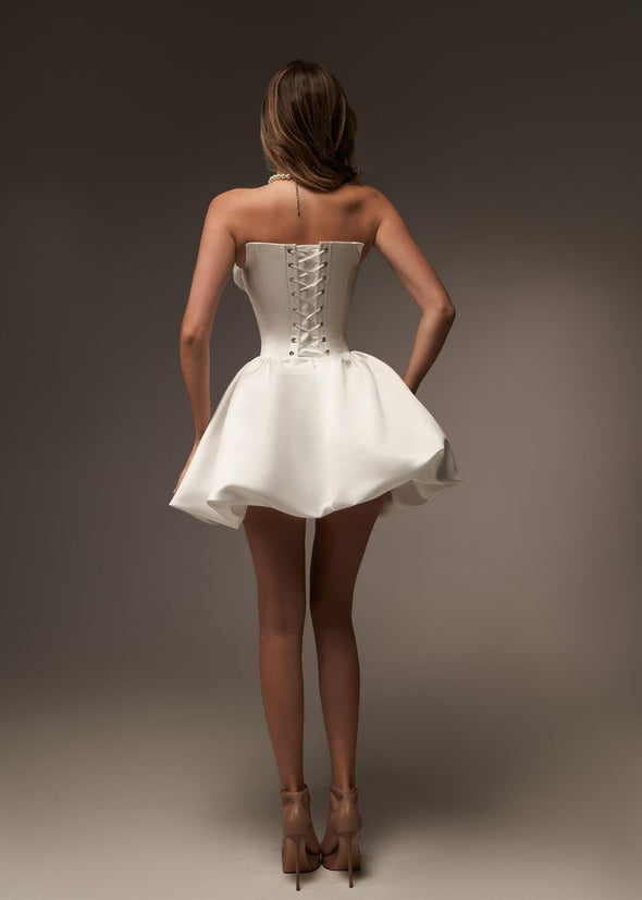 Ivory Satin A Line Short Mini Homecoming Dress Lace Up Back TANYA BRIDAL Ivory Satin A Line Short Mini Homecoming Dress Lace Up Back TANYA BRIDAL