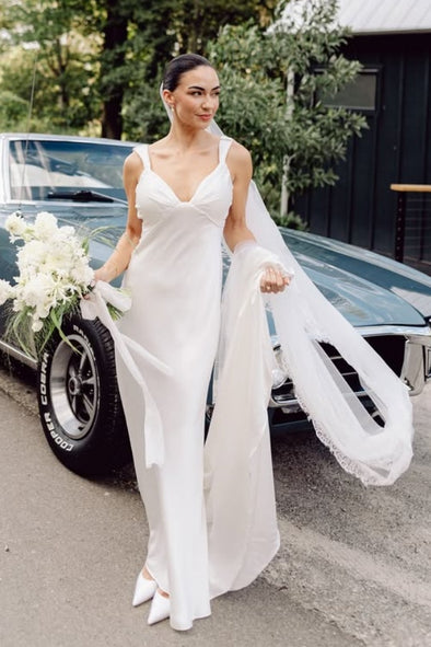 #DZ9310 Long Simple Sheath Wedding Dress