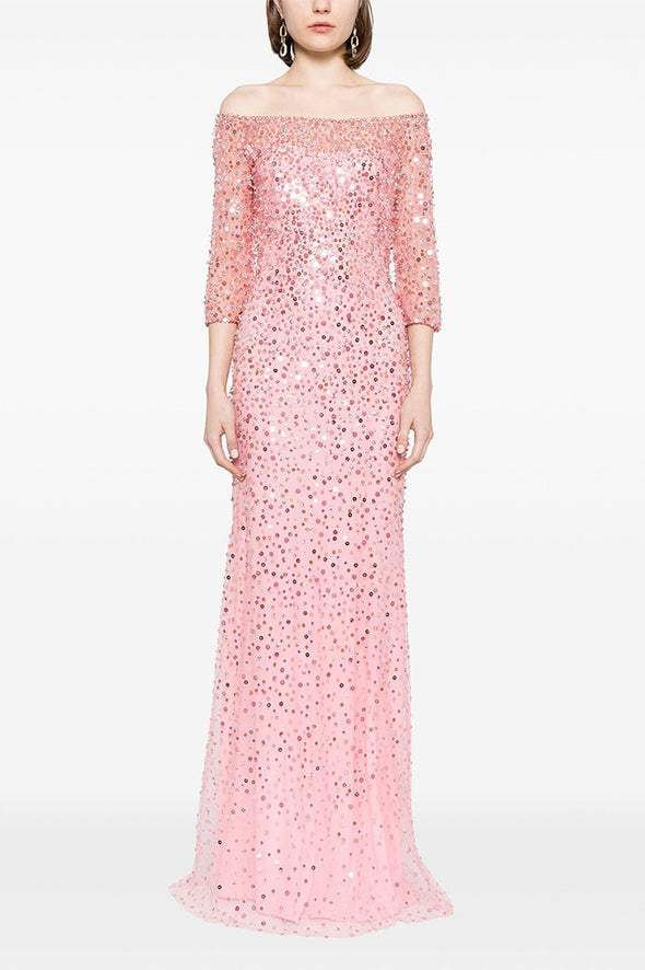 #DZ9391 Pink And Black Shiny Long Bling Bling Women Evening Dress