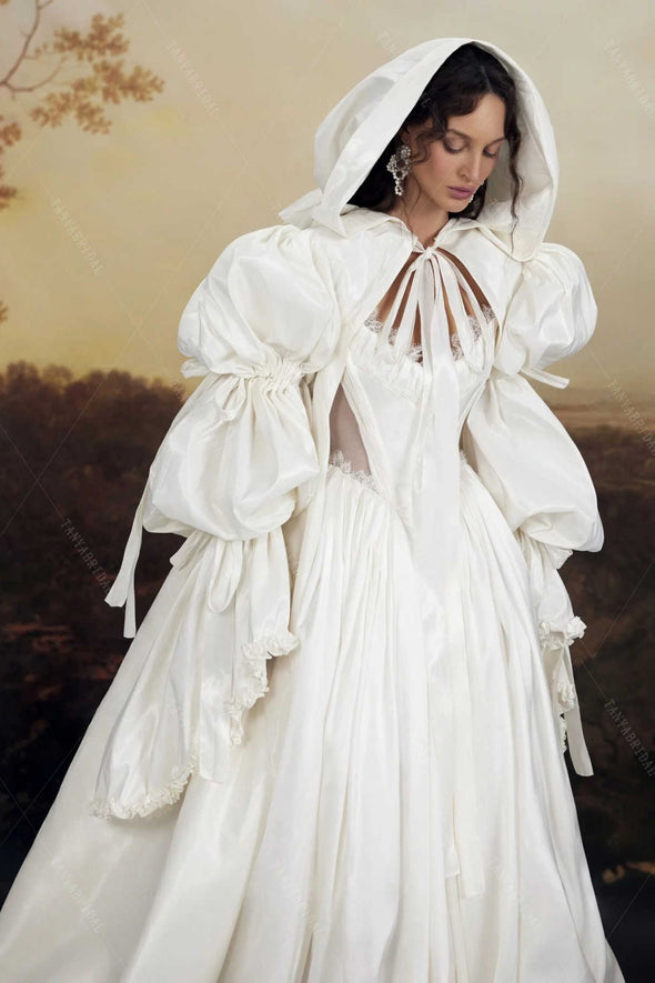 #DZ9437 Taffeta Cape With Train And Bouffants