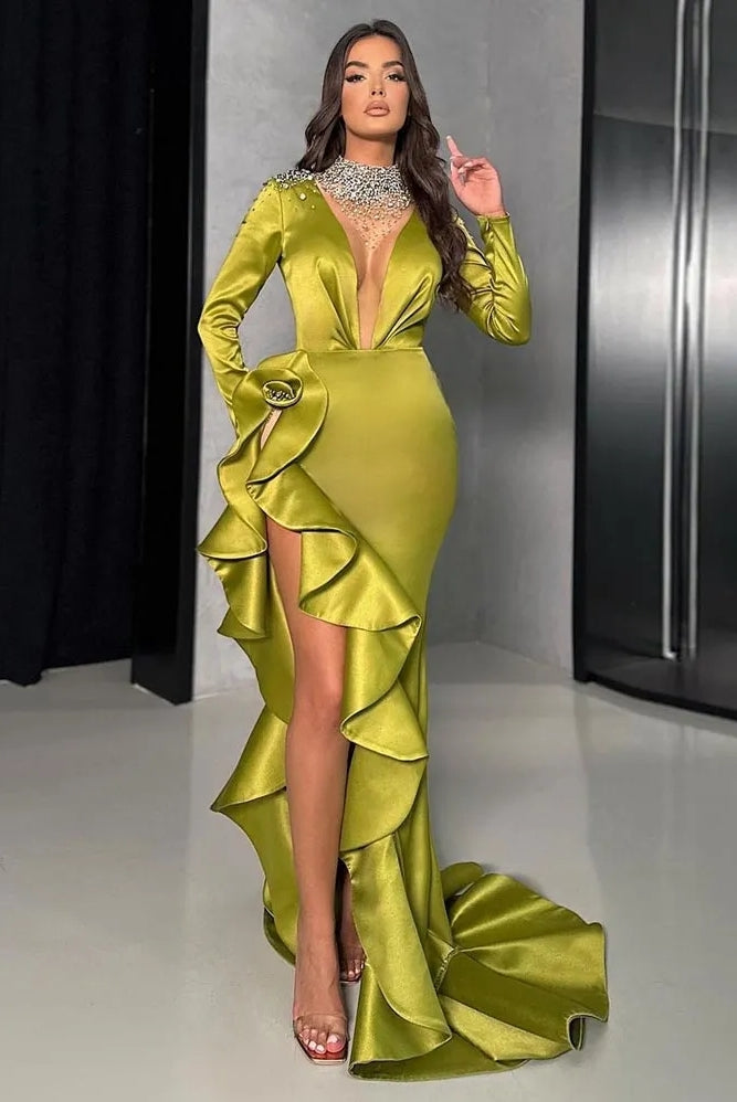 Green Mermaid Prom Dresses Beaded Side Split Evening Gowns TANYA BRIDAL Green Mermaid Prom Dresses Beaded Side Split Evening Gowns TANYA BRIDAL