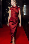 High Collar Red Mother Of The Bride Dress