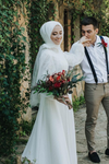 White Simple Lace Tulle Muslim Wedding Dresses A Line Arabic Bride Gown DQG1105