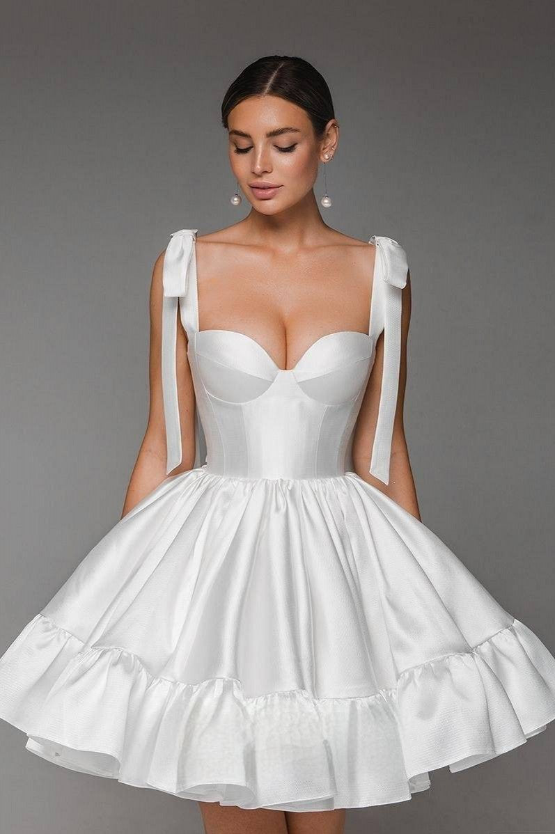 Sweetheart Short Pleated Princess Homecoming Dresses With Bow Strape TANYA BRIDAL Sweetheart Short Pleated Princess Homecoming Dresses With Bow Strape TANYA BRIDAL