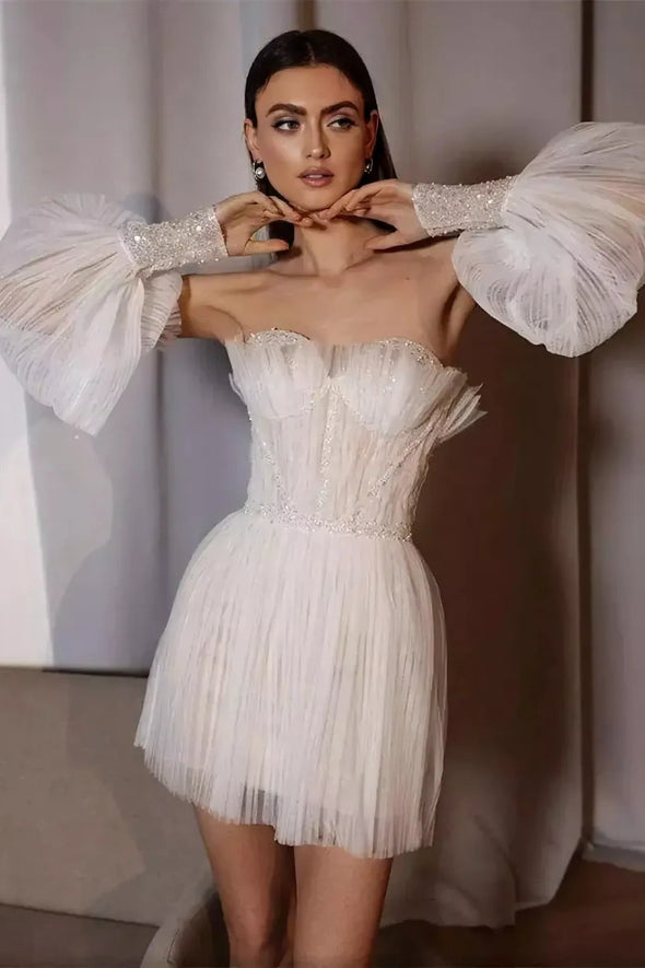 wedding party dress DZ9632 Pliss Tulle Short Wedding Party Dress – TANYA BRIDAL