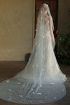 Off White 3 Meters Pearls Long Wedding Veil With Butterfly