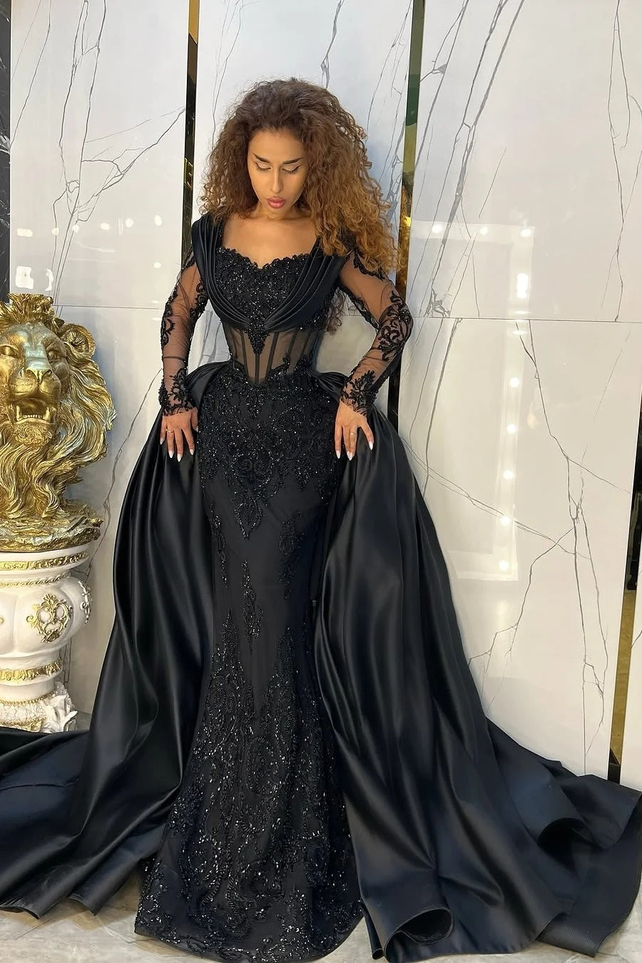 Black Sweetheart Long Sleeves Mermaid Prom Dress With Appliques TANYA BRIDAL Black Sweetheart Long Sleeves Mermaid Prom Dress With Appliques TANYA BRIDAL