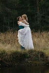 #DZ9336 Off Shoulder 3D Flowers Princess Wedding Dress High Slit