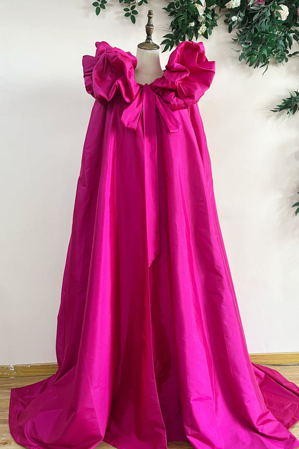 Hot Pink Fuchsia Long Taffeta Evening Cape Outfit