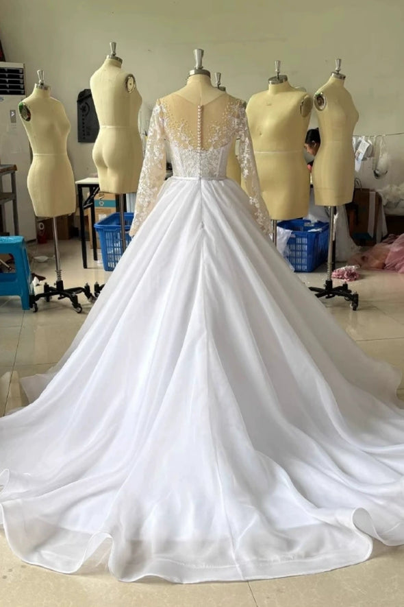 #LY9204 Long Sleeves A Line Organza Simple Wedding Gown