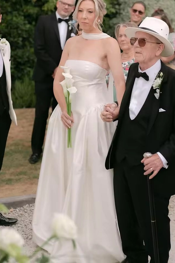 #DZ9335 Drop Waist Wedding Gowns Ivory With Scarf