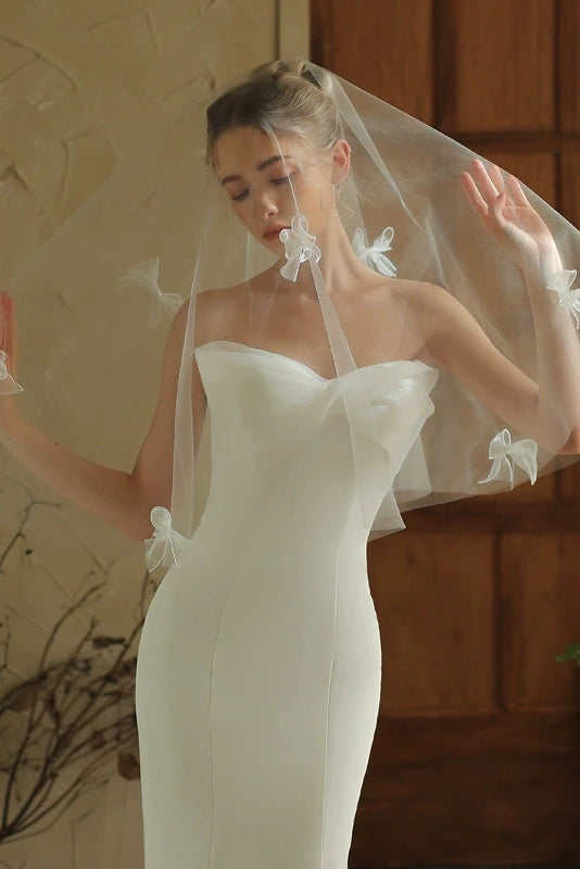 Simple Wedding Veil With Bow,No Comb