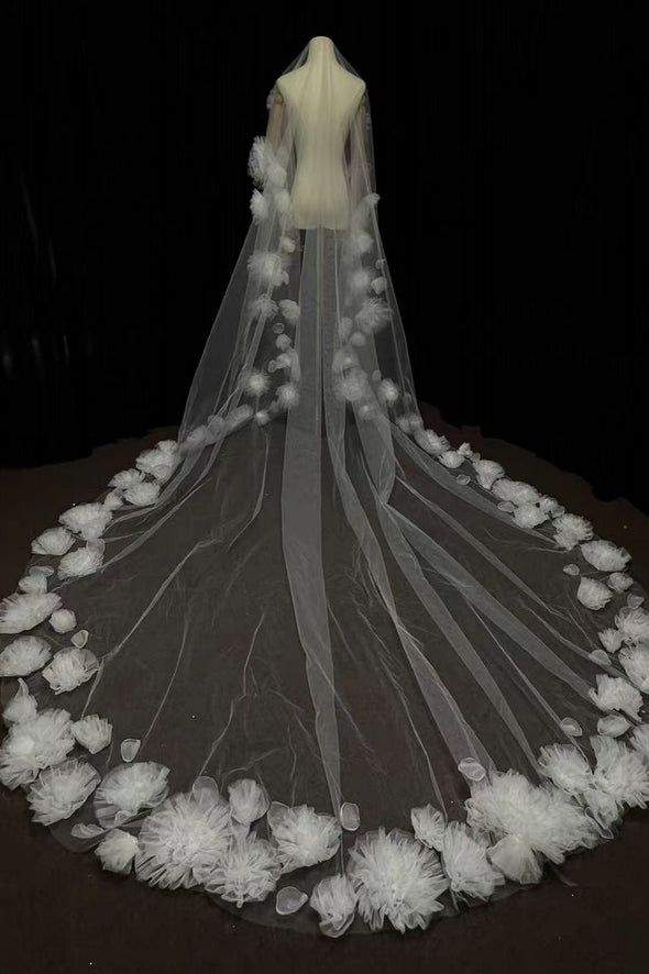 Romantic 3D Flowers Wedding Long Veils Without Comb  ZV075