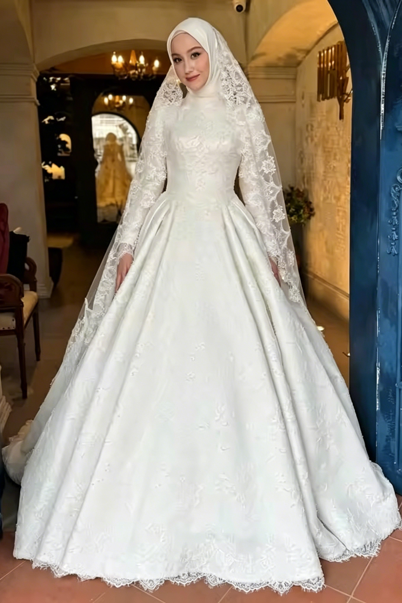 #DZ9585 Muslim Lace Beading Wedding Dress 2026 A-line Applique – TANYA