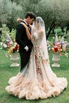 Off The Shoulder Colorful Embrioiderey Puffy Mesh Wedding Dress