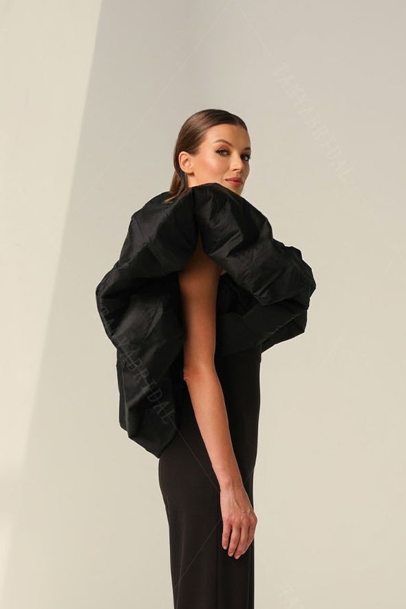 Black Taffeta Bolero ,Women Fashion Evening Jacket .Short Cape DJ320