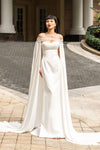 Bohemian Long Chiffon Wedding Cape Off The Shoulder With Lace Appliques