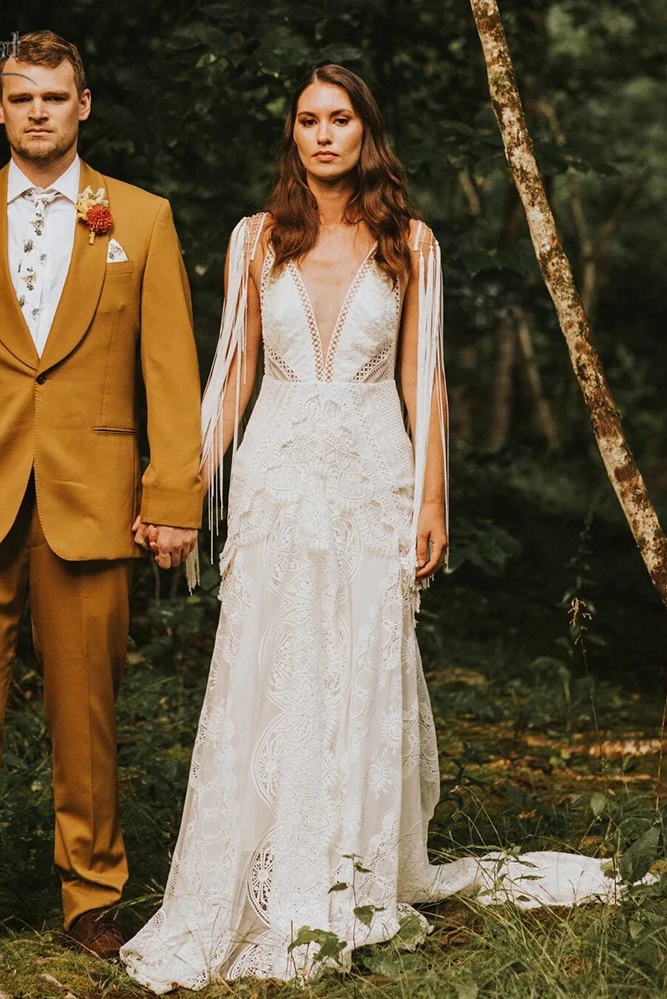 Ethereal Tassel Fringe Wedding Dresses Bohemian DW451 TANYA BRIDAL Ethereal Tassel Fringe Wedding Dresses Bohemian DW451 TANYA BRIDAL
