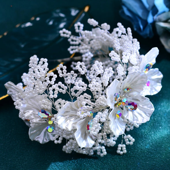 HP675  Bride Luxury Accessories White Resin Leaves Colorful Rhinestone Hair Hoop