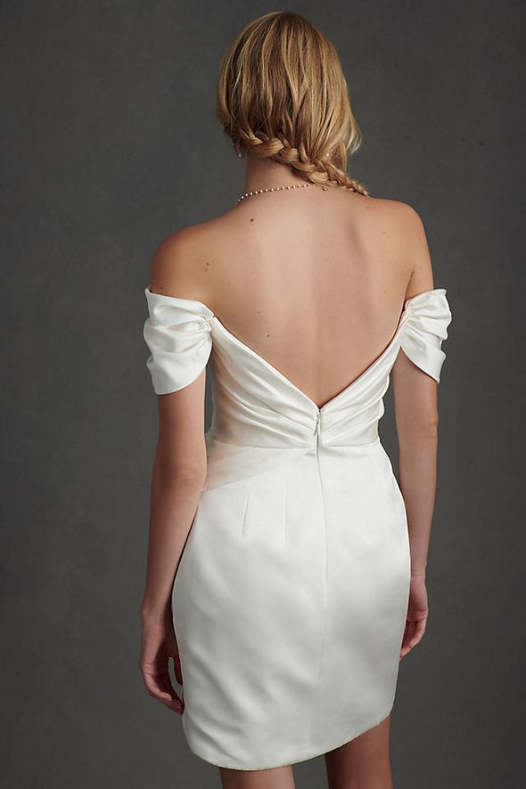 Off The Shoulder Mini Wedding Dress With Detachable Train