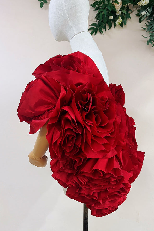 Red 3D Rose Flower Wedding Cape Luxury Bride Unique Wrap