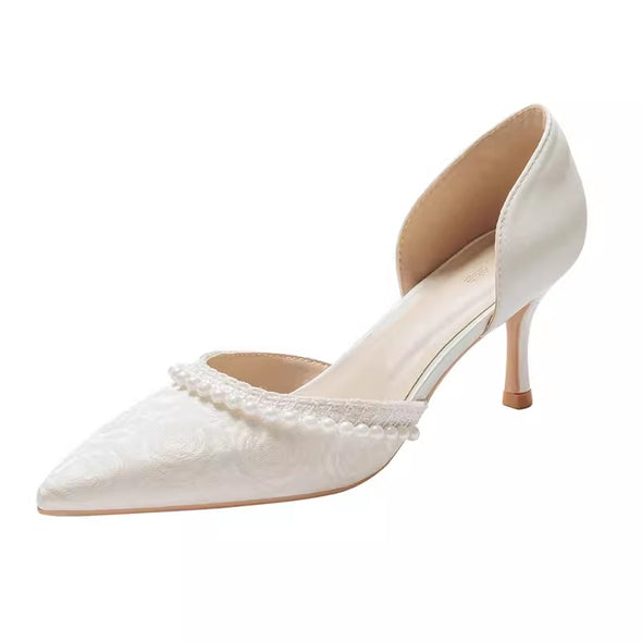 Light Champagne Rose Bride Shoes With Pearls