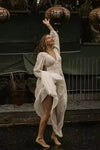 #DZ9322 Flowy Chiffon Long Bishop Sleeves Boho Wedding Dress