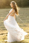 #DZ9363 Boho Embroidery Lace Wedding Dresses For Bride