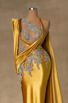 Yellow Sheath Crystals Evening Dresses Rhinestones Prom Gowns