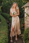 Champagne Simple Bridesmaid Dress Side Split 242241149