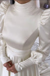 Crew Shoulder Full Sleeves A Line Satin Muslim Wedding Gown