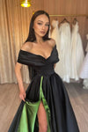 Black Satin Prom Dress With Green Lining
