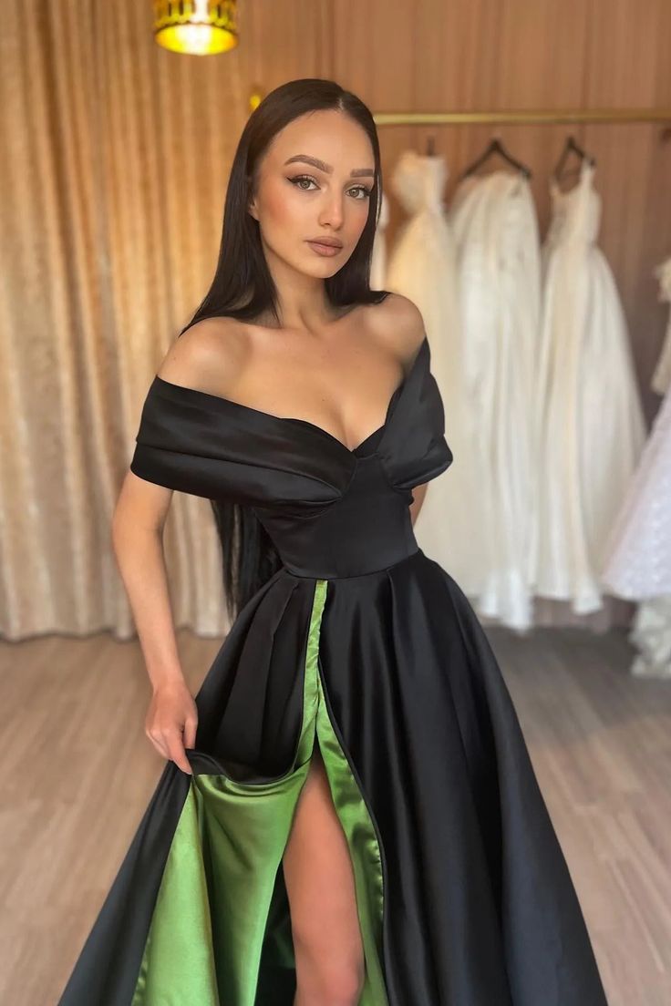 Black Satin Prom Dress With Green Lining TANYA BRIDAL Black Satin Prom Dress With Green Lining TANYA BRIDAL