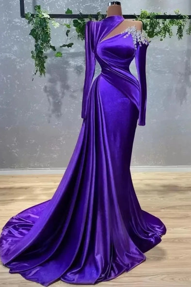 Purple Velvet Mermaid Formal Evening Dresses
