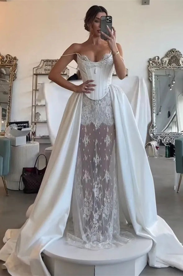Off The Shoulder Wedding Dress Lace Satin Bespoke Bridal Gown