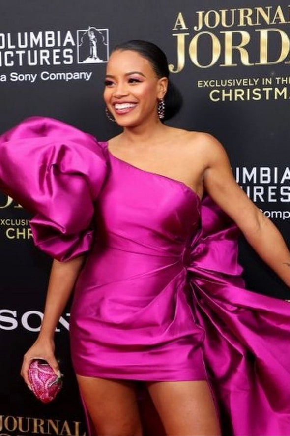 Fuchsia Short Party Dress Cocktail Gown With Tail