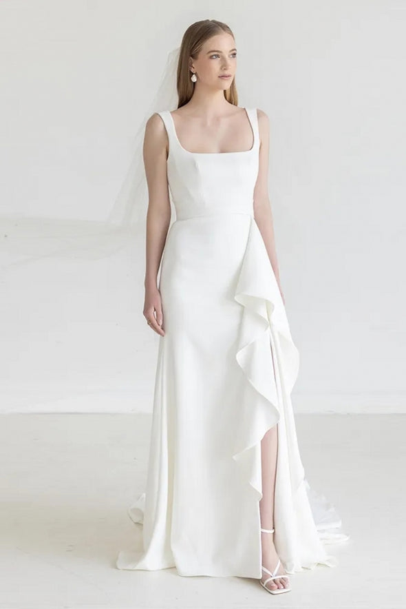 Elegant Angles Wedding Dress Crepe Column