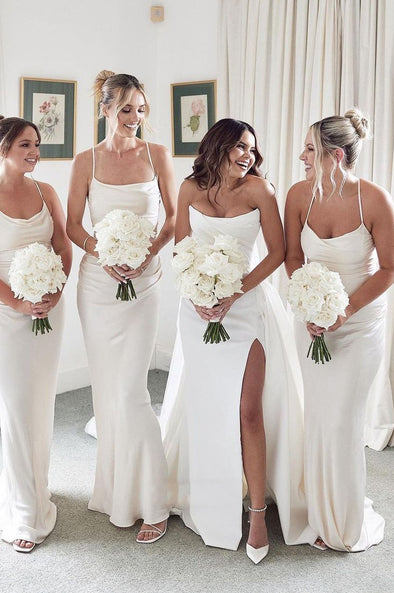 Simple Long Modest Bridesmaid Dress Halter Neck