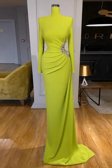 Olive Green Evening Dress High Collar Celebrity Dresses