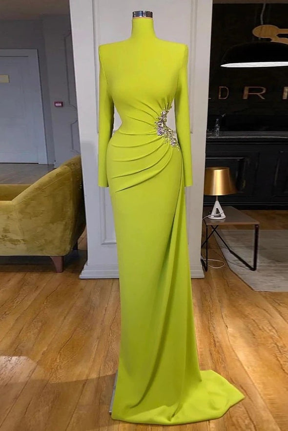 Olive Green Evening Dress High Collar Celebrity Dresses