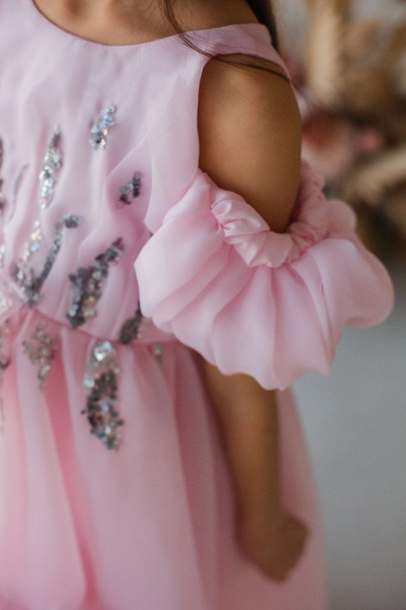 Bohemian A Line Pink Flower Girl Dress Off The Shoulder Party Gown