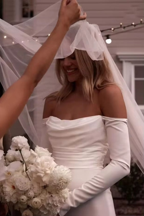 #DZ9419 Elegant Off Shoulder Long Sleeve Mermaid Wedding Dress