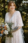 #DZ9329 Half Flutter Sleeves Boho Plunge V Bridal Gowns