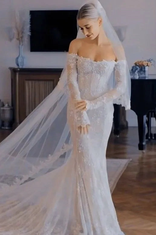 #DZ9365 Mermaid Beach Wedding Dresses with Long Sleeve