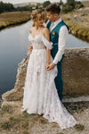 #DZ9336 Off Shoulder 3D Flowers Princess Wedding Dress High Slit