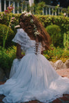 #DZ9349  Romantic Taffeta Square Neck Ankle Length Wedding Dress