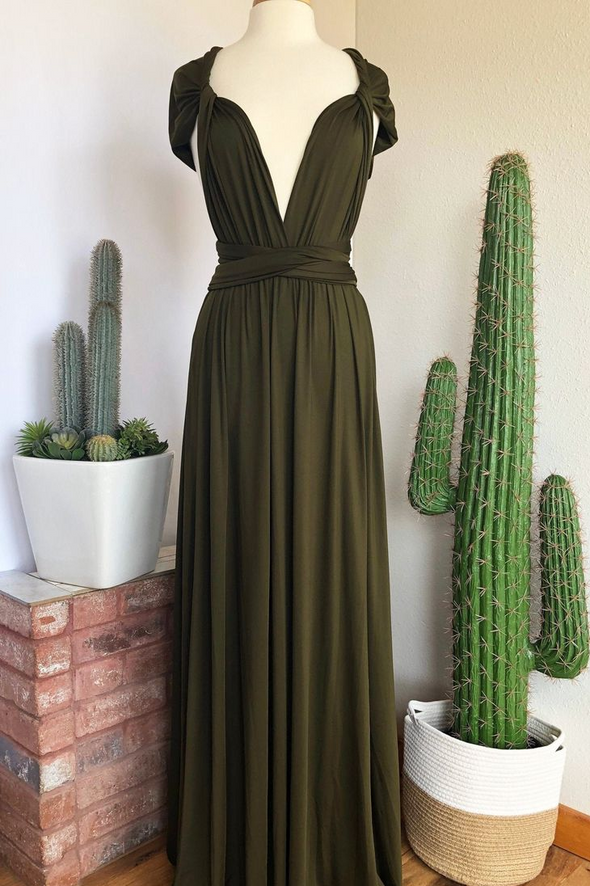 Olive Green Bridesmaid Dress Convertible Gown