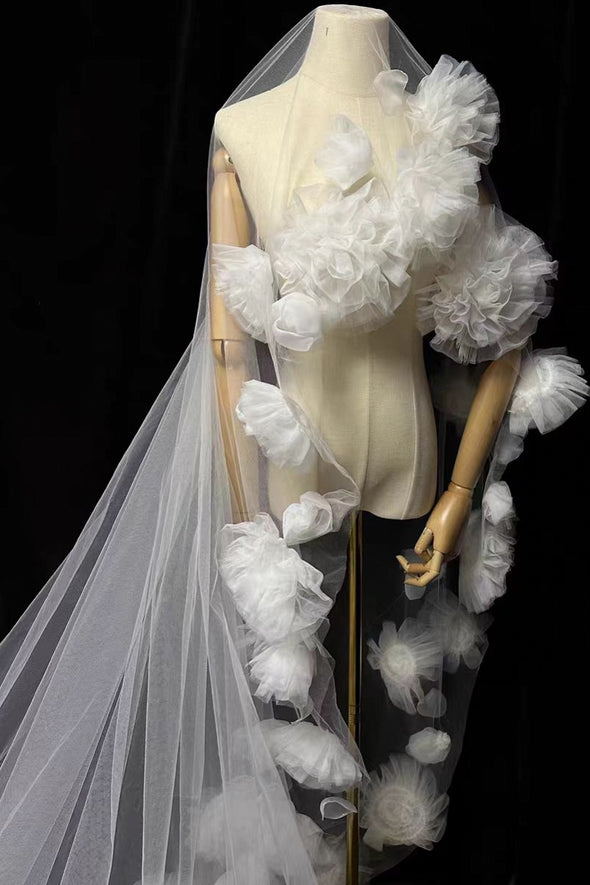 Romantic 3D Flowers Wedding Long Veils Without Comb  ZV075