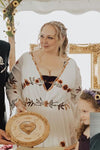 Big Size Long Flutter Sleeve Embroidered Flowers Bridal Gown