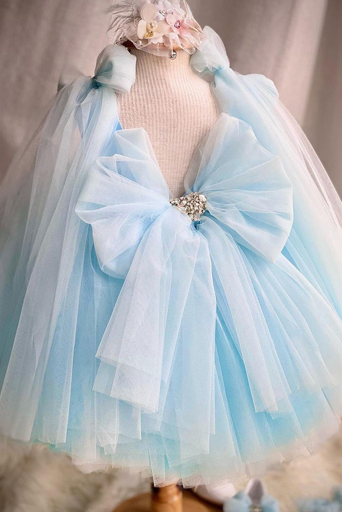Sky Blue Pretty Flower Girl Dress With Bow Sky Blue Pretty Flower Girl Dress With Bow